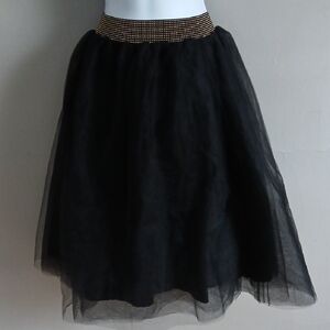 Elegant Black Tulle Skirt with Gold Accents